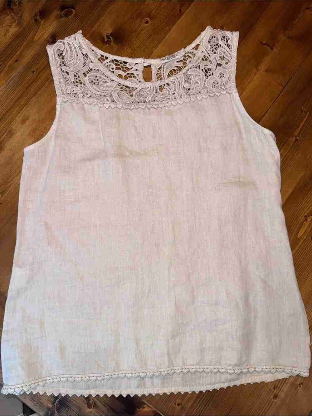Lace Yoke Sleeveless Top - White